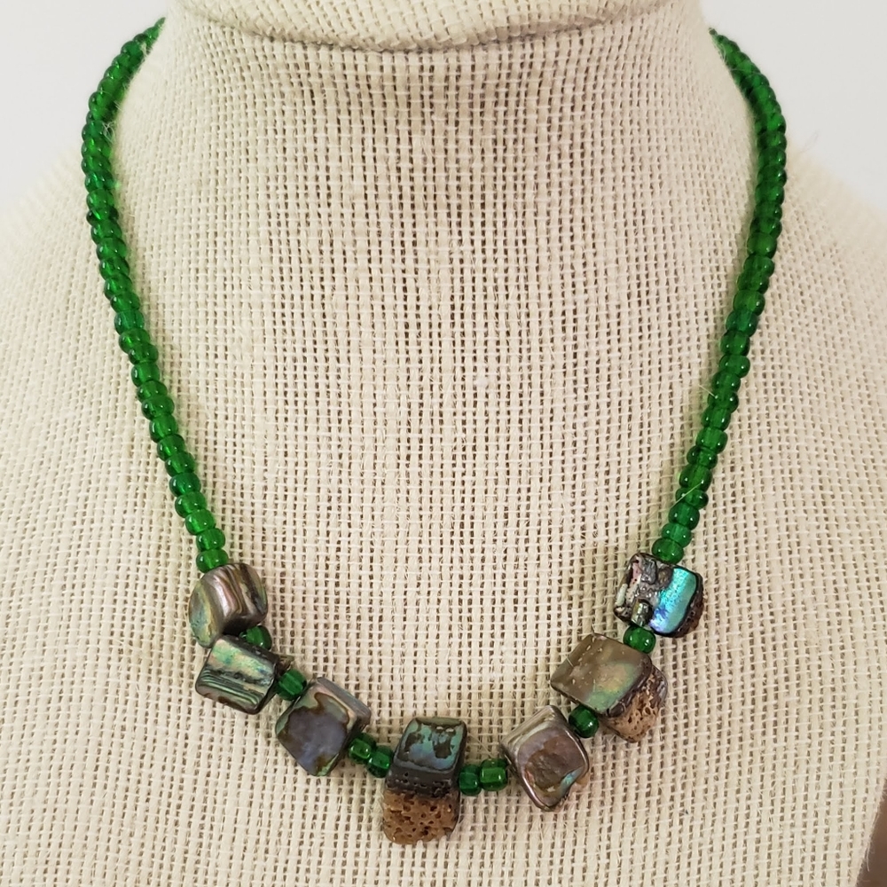 Vintage Abalone Chunk Beaded Choker Necklace